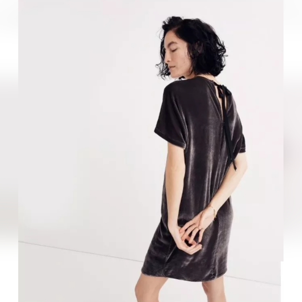 Madewell Velvet Bow-back Tee Dress Dark Metal Grey Size Small